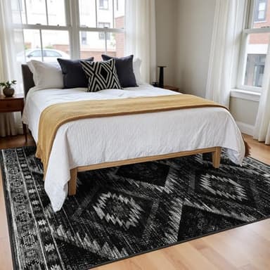 Area Rug 8x10 Rug Machine Washable Non-Slip Low Pile Print Pattern Western Rug for Living Room Bedroom Entryway Tribal Series -Black - Image 7