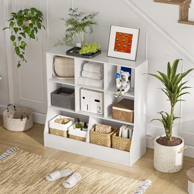 DINZI LVJ Toy Storage Organizer, Kids Bookshelf, Wood Toy Storage Cabinet, 3-Tier 8 Cubby Children Bookcase, 39.4" L Toddler Book Shelf for Playroom, Living Room, Nursery, Hallway, School, White - Image 6