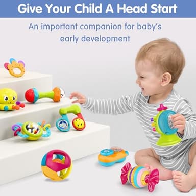iPlay, iLearn 10pcs Baby Rattles Toys Set, Infant Grab Shake Rattle, Easy Hold Sensory Teether, Babies Development Learning Music Toy, Newborn Shower Birthday Gift 1 2 3 4 5 6 7 9 10 12 Month Boy Girl - Image 7