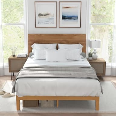Sweetcrispy Solid Wood Bed Frame, Queen Size Bed Base with Wood Slat Support, Sturdy, Stylish & Noise-Free Design, No Box Spring Needed, Easy Assembly, 12 in Natural Pine - Image 7