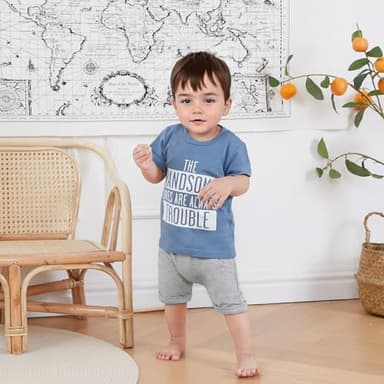 Toddler Baby Boy Summer Outfit Short Sleeve Letter Print T Shirt Top and Casual Shorts Set Cute Infant Newborn Clothes (Blue Handsome Trouble, 12-18 Months) - Image 2