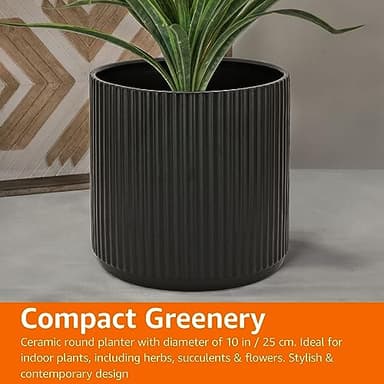 Amazon Basics Fluted Ceramic Round Planter, 10-inch, Black - Image 7