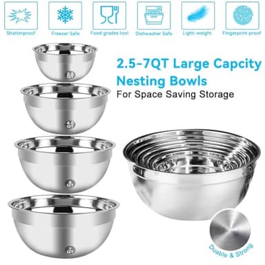 WEPSEN Hand Mixer Electric Mixing Bowls Set, 5 Speeds Handheld Mixer with 4 Nesting Stainless Steel Mixing Bowl, Measuring Cups Spoons 200W Kitchen Blender Whisk Beater Baking Supplies For Beginner - Image 6