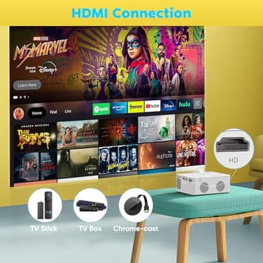 PURSHE Mini Bluetooth Projector, Full HD 1080P Supported Portable Outdoor Movie Projector for iOS, Android, Windows, Compatible with TV Stick/HDMI/Smartphone/PS4/USB [Remote Included] - Image 7