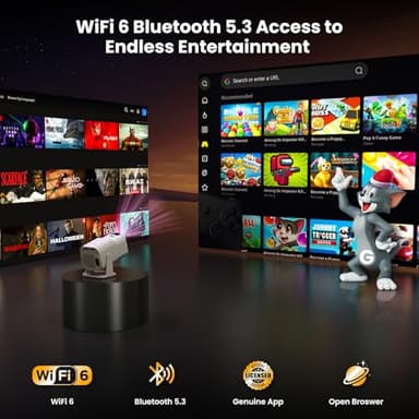 [NetfIix Official/Stereo Speakers] 4K Projector with Wifi and Bluetooth, 1080P Native Mini Projector Portable, One-Click Use Built-in NetfIix/YouTube/PrimeVideo/D+, Smart Home Outdoor Projector-White - Image 7