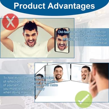 LMZNXCZ with LED Lights 3 Way Mirror for Self Hair Cutting,360 Haircuts Mirror Men for Barber Use Tools,to See Back of Head,Tri Fold with Portable Height Adjustable Telescoping Hooks - Image 6