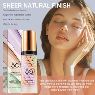 3 In 1Primer for Face Before Makeup,Sunscreen Isolation Cream, SPF 50, One Step Color Corrector Face Primer, Blurs Imperfections Oil Control & Moisturizing Skin Tone Correcting,Radiance Skin - Image 5