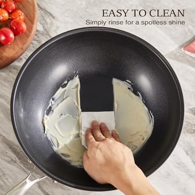 KITEXPERT Non Stick Wok Pan with Lid,12" Titanium Ceramic Pan Nonstick Stainless Steel Stir-fry Pans, PFAS PFOA & PTFE Free, Quick-Cool Handle, Dishwasher & Oven Safe, Compatible with All Cooktops - Image 7