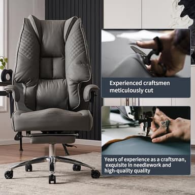 EXCEBET Big and Tall Office Chair 400lbs Wide Seat, Leather High Back Executive Office Chair with Foot Rest, Ergonomic Chairs Lumbar Support for Lower Back Pain Relief (Grey) - Image 7