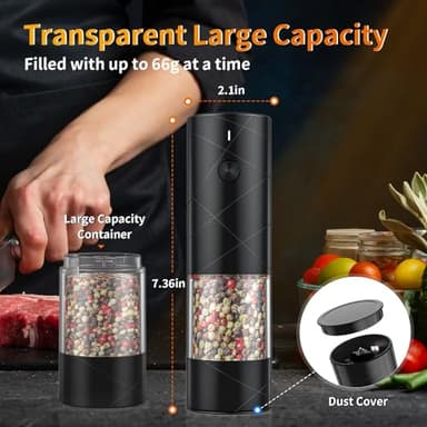 2Pack Electric Salt and Pepper Grinder Set USB Rechargeable with Warm LED Light, Adjustable Coarseness Lidaop Large Capacity Automatic Salt Pepper Mill Grinder for Kitchen, Restaurant, Outdoor, Black - Image 5