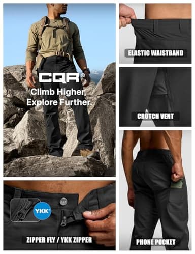 CQR Men's Quick Dry Tactical Pants, Water Resistant Outdoor Pants, Lightweight Stretch Cargo Work Hiking Pants, Rocky Z Black, 36W x 34L - Image 6