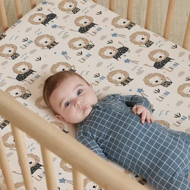 BROLEX Baby Fitted Crib Sheets: Kid Crib Sheets - Set of 2 for Toddler Standard Size Crib Mattress for Boys and Girls - Jersey Knit Crib Bed Sheets Dinosaur Lion - Image 6