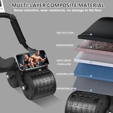 Bersauji 2025 New Ab Roller Wheel with Knee Mat &Timer, Automatic Rebound Abdominal Wheel, Ab Abdominal Exercise Roller with Elbow Support, Abs Workout Equipment Ab Exercise Roller for Women Men - Image 6