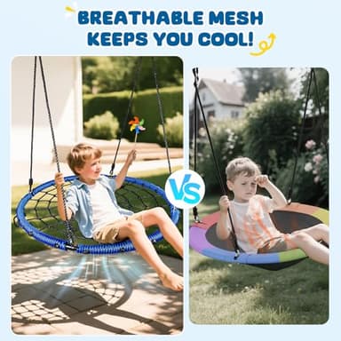 Trekassy 750lbs 40" Spider Web Saucer Tree Swing for Kids Adults, Outdoor Net Swing with Steel Frame and 2 Hanging Straps-Blue - Image 2
