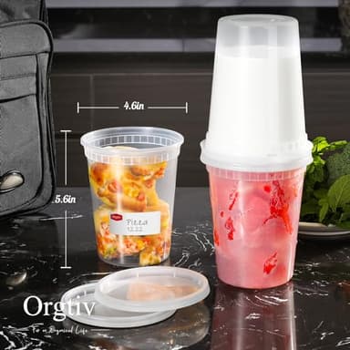 Orgtiv 32oz Deli Containers (24-Pack) - Leakproof Food Storage Containers with Lids, Microwave & Dishwasher Safe, BPA-Free Plastic Soup Containers for Meal Prep, Takeout, Restaurant Use - Image 2