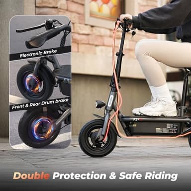 iScooter F3 Electric Scooter with Seat, 28 MPH Top Speed & 37 Miles Range, 1000W Powerful Motor, 10'' Pneumatic Tire Scooters for Adults, Adjustable Seat & Handlebar E-Scooter for Adults with Seat - Image 5