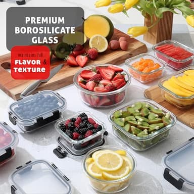 Nestl 24pc (12 Airtight, Freezer Safe Food Storage Containers and 12 Lids), Pantry Kitchen Storage Containers, Glass Meal Prep Container for Lunch, Glass Storage Containers with Lids Black - Image 2