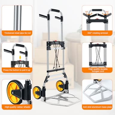 380 LB Capacity Folding Hand Truck Heavy Duty Foldable Dolly Cart with Wheels, Aluminum Collapsible Hand Cart Portable Trolley Dolley with Telescoping Handle for Moving Use Gorpuire - Image 3