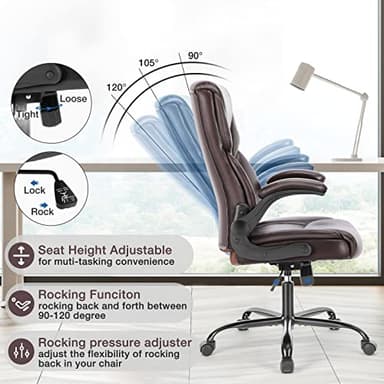 Executive Office Chair – Ergonomic Adjustable Computer Desk Chairs with High Back Flip-up Armrests, Swivel Task Chair with Lumbar Support, Bonded Leather - Image 8