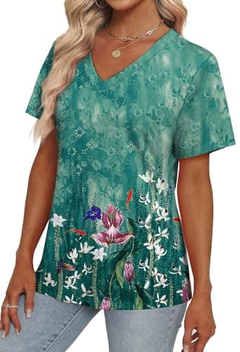 Alaroo Summer Outfits for Women Loose Fit Short Sleeve Blouse V Neck Cruise Outfits 2025 Print 13 3XL - Image 3