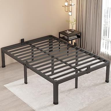 MAF 18 Inch Full Size Bed Frame with Round Corner Legs Mattress Slide Stopper No Box Spring Needed Heavy Duty Metal Platform Bed Frames Under-Bed Storage Space, 3000 LBS Steel Slats Support - Image 3