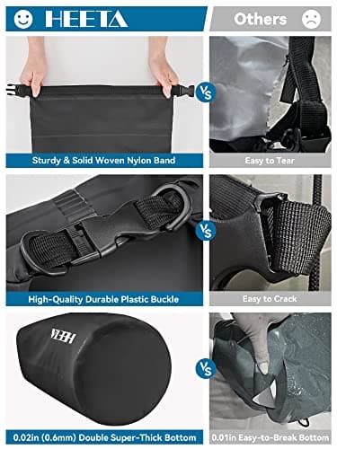 HEETA Waterproof Dry Bag for Women Men (Upgraded Version), Roll Top Lightweight Dry Storage Bag Backpack with Emergency Whistle for Travel, Swimming, Boating, Kayaking, Camping, Beach (Black, 40L) - Image 6