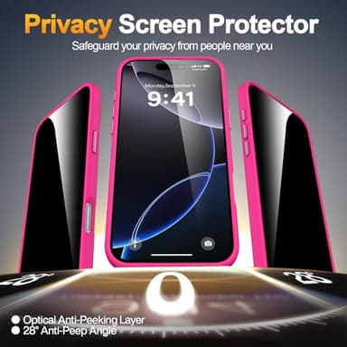 SEXYMOM Magnetic for iPhone 16 Pro Max Case with 2 Privacy Screen Protectors - Upgraded Camera Protection - Wireless Charging Compatible,21ft Drop Tested,Slim Fit Matte Phone Case - Hot Pink - Image 2
