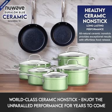 Nuwave Healthy Duralon Blue Ceramic Nonstick Cookware Set, Diamond Infused Scratch-Resistant, PFAS Free, Dishwasher & Oven Safe, Induction Ready & Evenly Heats, Tempered Glass Lids & Stay-Cool Handles - Image 9