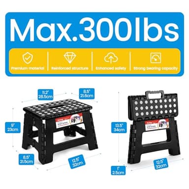 ACSTEP Folding Step Stool 9'' Tall Kids Step Stool Holds Up to 300 lb Plastic Foldable Step Stools for Kids Non-Slip Surface with Carry Handle Collapsible Stool for Home, Outdoor and Indoor(Black) - Image 4