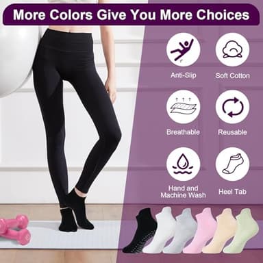 Amrules 6 Pairs Breathable Women's Yoga Socks with Grippers Anti-Slip Sports Pilates Socks Suitable for Barre, Dance, Hospital, Home Use - Image 5