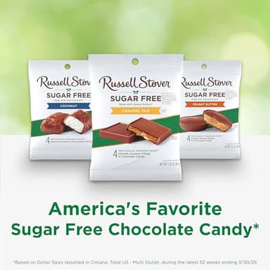 RUSSELL STOVER Sugar Free Caramel Chocolate Candy Tiles, 2.25 oz. bag (Pack of 10) - Image 5