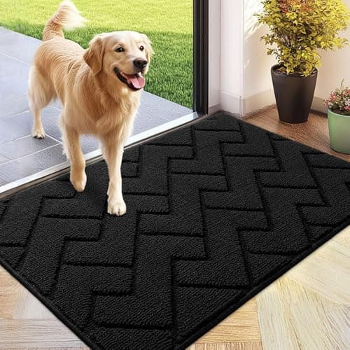 hicorfe Indoor Doormat,Front Back Door Mat Rubber Backing Non Slip Door Mats 24"x35" Absorbent Resist Dirt Entrance Doormat Inside Floor Mats for Entryway Washable Low-Profile(Black) - Image 1