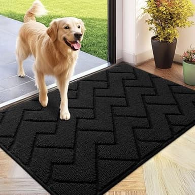 hicorfe Indoor Doormat,Front Back Door Mat Rubber Backing Non Slip Door Mats 24"x35" Absorbent Resist Dirt Entrance Doormat Inside Floor Mats for Entryway Washable Low-Profile(Black) - Image 1
