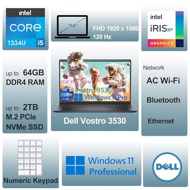Dell 15 3530 Laptop - Business & Home Student Laptop Computer, Intel 10-Core i5-1334U (Beat i7-1250U), 120Hz Fhd Vostro Laptop, WiFi, Bluetooth, Windows 11 Pro (32Gb Ram | 1Tb Pcie Ssd) - Image 2
