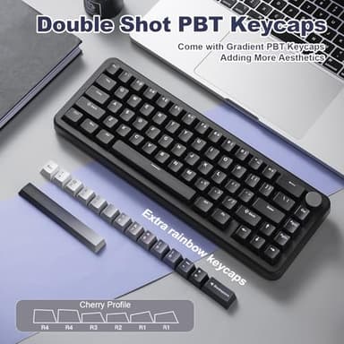 YUNZII B68 Wireless Mechanical Keyboard,Tri-Mode BT5.0/2.4GHz/USB-C,Cute PBT Keycaps,Hot Swappable Creamy Typing Gasket Mounted,RGB Backlit NKRO for Win/Mac (Black, Cocoa Cream V2 Switch) - Image 6