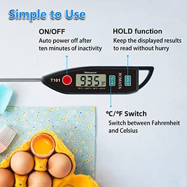 BOMATA Digital Water Thermometer for Water, Liquid, Candle and Cooking. Instant Read Food Thermometer Waterproof IPX7 with Long Probe for Cooking, Meat, BBQ! T101 (Black Color)… - Image 5