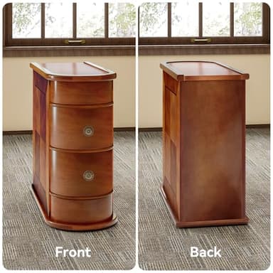 LITTLE TREE Wood End Table with 2 Drawers Sofa Side Table, No Assembly Required Vintage Slim Nightstand Bedside Table for Bedroom - Image 4