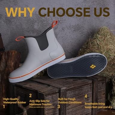 Furuian Men's Deck Boots Fishing Boots Waterproof Rain Boots Ankle Booties Slip On Neoprene Rubber Footwear Chelsea Boots Men botas para hombre for Gardening Fishing Boating Camping Sailing, Grey 11 - Image 5
