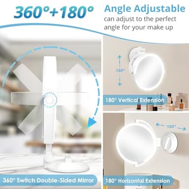 Fabuday Wall Mounted Magnifying Makeup Mirror with Lights - 1x/30x Double Sided Lighted Magnification Mirror with Suction Cup, Rechargeable Mirrors with Extended Arm, 3 Color LED Lighting, 7 Inch - Image 7