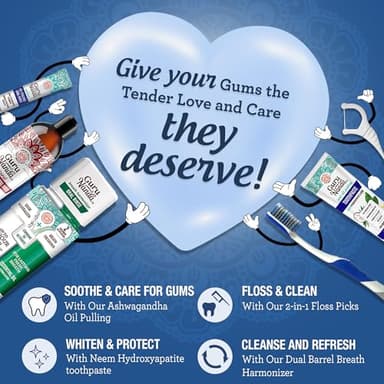 GuruNanda Gum Hygiene Makeover Kit with Ashwagandha & Cocomint (Travel Size) Oil Pulling, Neem Toothpaste, Breath Harmonizer Mouthwash, 2-in-1 Floss Picks & Whitening Toothbrushes - Image 2