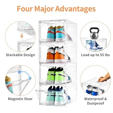 10 Pack Large Shoe Boxes Clear Plastic Stackable,Shoe Storage Organizer with Lids,Shoe Rack for Closet,Shoe Organizer and Shoe Containers for Sneaker Storage, Shoe Display Case Fit up to US Size 13 - Image 4