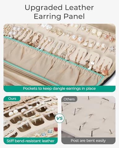 BAGSMART Travel Jewelry Case, Hanging Jewelry Organizer with Zipper Pockets, Large Capacity Puffy Jewelry Roll for Earrings, Necklaces, Rings on Closet, Wall, Door, Portable Travel Essentials, Pink - Image 4