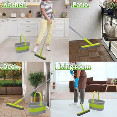 REEWII Sponge Mop and Collapsible Bucket Set with Wringer and Replaceable Mop Sponge Pads for Home Bathroom Tile Hardwood Floor Wall Cleaning - Image 4