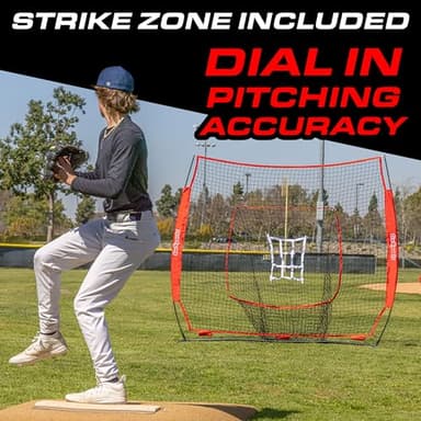 GoSports 7 ft x 7 ft Baseball & Softball Practice Hitting & Pitching Net with Bow Type Frame, Carry Bag and Strike Zone, Great for All Skill Levels - Image 5
