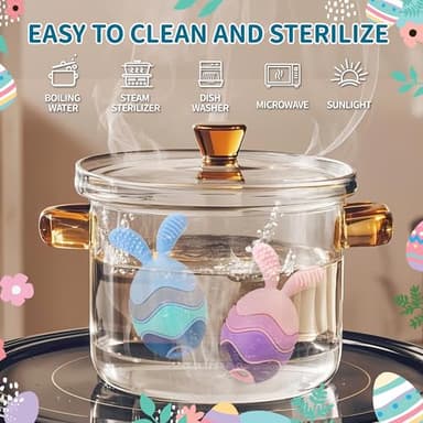 Easter Egg Bunny Baby Teether for Easter Basket Stuffers, Rabbit Egg Rattle Toy Teething for Easter Basket Essentials Infant Boys & Girls First Gifts with 2 Packs Easter Egg Pacifier Clip, 3 Months+ - Image 6