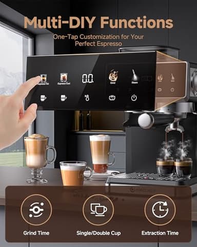 AMZCHEF 20 Bar Espresso Machine with Grinder - 3 Temp Coffee Machine with 20 Grinding Settings, Hot/Cold Brew Espresso Maker with Milk Frother, Coffee Maker for Latte/Cappuccino,61oz Water Tank, Black - Image 5