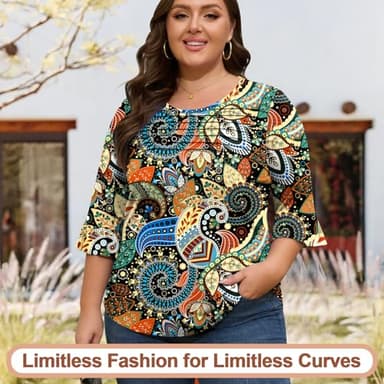 Blingfit Ladies Tops and Blouses 3/4 Sleeve Womens Business Top Pleated Tunic Floral Shirt for Womens Elbow Length Sleeve Shirt Trendy L - Image 5