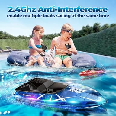 TOLLCY Remote Control Boat for Kids, 2Pack RC Boats with LED Lights for Pools Lakes River & Bathtub, 2.4Ghz Control, Whole Body Waterproof, 2 Rechargeable Batteries Summer Water Toys - Image 2