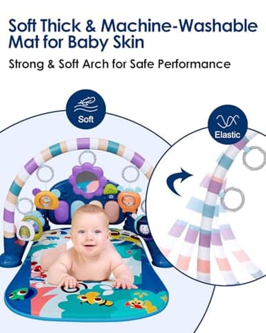 dearlomum Baby Play Mat Gym, Funny Play Piano Tummy Time Activity Mat with 5 Infant Sensory Toys, Music and Lights, Boy & Girl Gifts for Newborns 0 to 3 6 9 12 Months (Blue) - Image 5