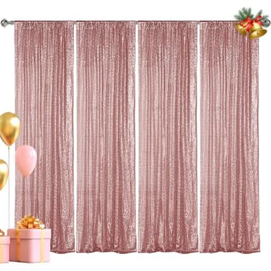 Hahuho Rose Gold Sequin Backdrop Curtain, 4PCS 2FTx8FT Glitter Backdrop Curtain for Parties, Christmas, Wedding, Party Decoration（4 Panels, 2FT x 8FT, Rose Gold - Image 1